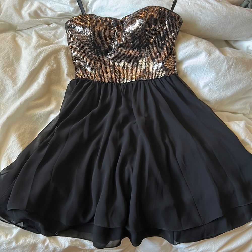 Strapless Gold Shimmery Black Dress